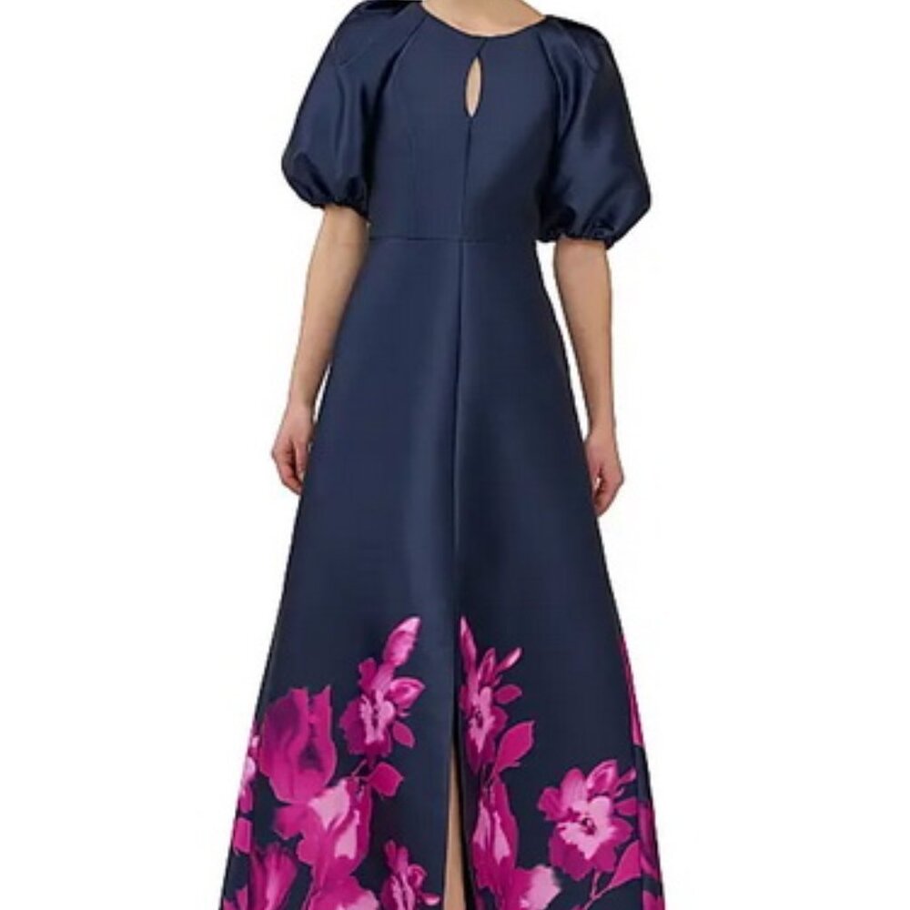 Kay Unger Navy Maxi Dress with Pink Floral Design